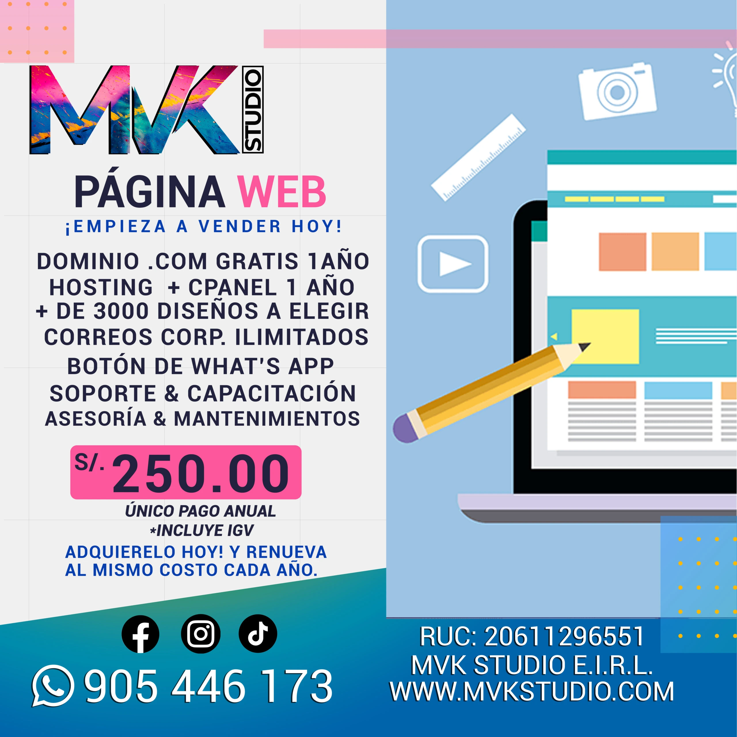 Paquete Página Web + Hosting y Dominio